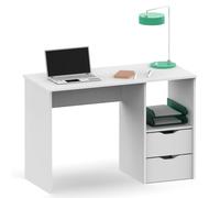 Briebe prakt escritorio, mesa de ordenador 76x115x50cm 2 cajones, oficina, habitación juvenil, desk, tocador, , blanco