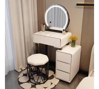 Escritorio moderno iluminado con espejo y silla, mesa de maquillaje de 3 colores con atenuación táctil con cajones y armario para dormitorio, elegante diseño blanco (50,5 x 40 x 76 cm)