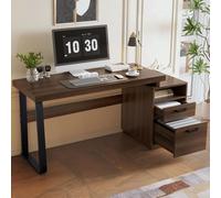 Escritorio MODFU con diseño de almacenamiento multifuncional, fabricado en MDF y tubos de acero, mesa auxiliar moderna con cajón silencioso y organizador, color marrón