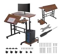 Escritorio móvil Ajustable (CarmC-124 con Ruedas, Hoja inclinable 80x60 cm, Altura Ajustable 67-115 cm, Capacidad de Carga de 50 kg, Hoja Lateral de diseño ergonómico, hogar, Oficina, Estudio (Negro)