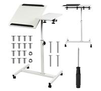 Maclean Mesa portátil 59–89 cm, tablero doble inclinable 90°, ruedas con freno (Blanco)