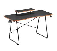 NanoRS RS170 Mesa de Juegos con Estante para Monitor, Portavasos y Soporte para Auriculares, Escritorio de 136x60x85cm con Tablero de Esquinas Redondeadas