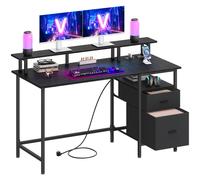 Escritorio para Juegos con Luces LED Negro Ébano
