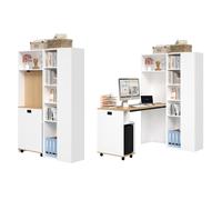 Escritorio plegable AIORBER con estantería, mesa de ordenador 2 en 1 con enchufe y USB, altura ajustable, sistema antitipe, diseño que ahorra espacio, color blanco