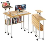 Escritorio plegable con estante de almacenamiento y ruedas - Mesa de ordenador ergonómica con altura ajustable