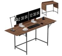 HOMCOM Escritorio Plegable Mesa de Ordenador 170 x 58 cm Escritorio de Madera Moderno con 2 Solapas Plegables para 2 Pantallas, estación de Trabajo para Dormitorio, Espacios pequeños, Nogal