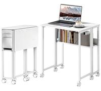 Escritorio plegable HOMCOM, pequeño, de 63 cm, con ruedas, color blanco