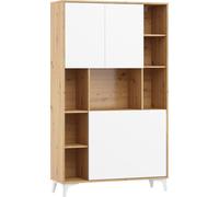 Escritorio plegable MEGAN, con 2 estantes, ideal para oficina en casa o para ordenador. Acabado en roble artesanal/blanco brillante