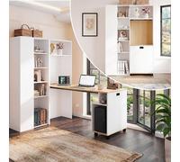 Escritorio plegable Merax con estantería, 2 en 1: estantería y escritorio para ordenador, con toma de corriente, USB, estantes de altura ajustable, 104,5 x 30,5 x 160 cm, blanco