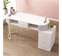 Escritorio profesional con cajones y armario de almacenamiento de 3 niveles, elegante mesa de manicura para salón, spa, estación de trabajo, diseño funcional de madera