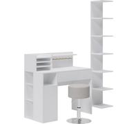 Escritorio Vicco Blanco 3 partes, con estantería y taburete, Model 41639