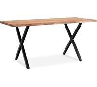 Escritorio WOHNLING, 160x80x76 cm, madera maciza de acacia/metal. Escritorio para ordenador con borde natural, ideal para el teletrabajo o la oficina. Escritorio macizo con patas en forma de X, color