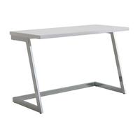Escritorio WOHNLING de 120x55x76 cm, blanco brillante/plateado. Mesa para ordenador con patas de metal. Diseño moderno, ideal para oficina en casa, escritorio, o como consola