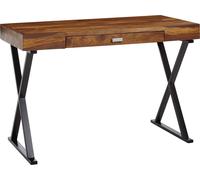 Escritorio WOHNLING de 120x55x78 cm, fabricado en madera maciza de sheesham y metal, color . Escritorio de oficina con cajón, ideal para trabajar desde casa, como mesa para portátil o como mesa de ord