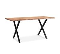Escritorio WOHNLING de 120x60x76 cm, madera maciza de acacia/metal. Mesa de ordenador con borde natural, ideal para el teletrabajo o la oficina. Escritorio macizo con patas en forma de X, color . Mesa