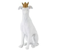 Escultura Perro con corona en resina blanca y dorada