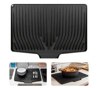 Escurreplatos, 48x34,5 cm, Alfombrilla escurreplatos para fregadero con desagüe, Tapete escurridor antideslizante de silicona con textura acanalada para encimeras de cocina (Negro)