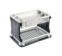Escurreplatos Plegable para Cocina, Secaplatos de Gran Capacidad con Bandeja de Goteo, Escurridor de Platos y Cubiertos, Organizador Compacto para Encimera 黑灰色