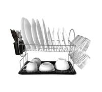 Escurridor de platos de cocina de acero inoxidable nyana home con bandeja extraíble - 2 niveles - laterales con soporte para cubiertos y tazas