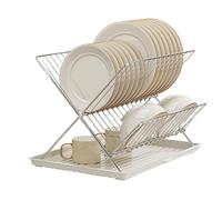 Escurridor de platos plegable, escurridor de platos de 2 niveles para encimera de cocina, estante plegable para secadora de platos para almacenamiento de vajilla, bandeja desmontable