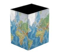 Eslifey Portalápices cuadrado para escritorio, mapa del mundo, bote liso para bolígrafos, soporte para brochas de maquillaje, soporte de exhibición, organizador de papelería para el hogar, oficina,
