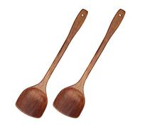 Espátula de madera, 2 piezas de mango largo plano antiadherente utensilios de cocina para mezclar y cocinar, 39 cm