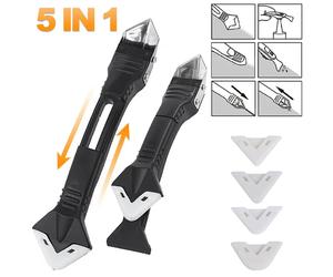 Espátula de silicona 5 en 1, herramienta de limpieza de ventanas, sellador, removedor suave, escurridor, organizador de masilla, raspador de silicona, Kit de lechada suave 5in1 Metal Scraper