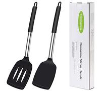 Espátula de silicona, resistente al calor, espátula ranurada, espátula de cocina, sin BPA, apta para lavavajillas, color negro, utensilios de cocina, Turner, espátula antiadherente para cocinar