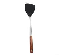 Espátula y cucharón de cocina de silicona negra, marco de acero inoxidable 304 con mango de madera, seguro para no ollas (espátula)