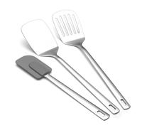 Espátulas de Acero Inoxidable 3pcs, Berglander Espátula de Metal Sólida, Ranurada y Flexible, Utensilios de Cocina Resistentes y Duraderos para Ollas Antiadherentes