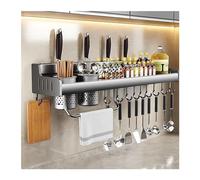 Especiero montado en la pared sin instalación de perforación Organizador de estantes de cocina con ganchos móviles Porta utensilios Toallero y portacuchillos Tamaño de 80 cm con 2 tazas y 10 ganchos