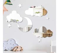 Espejo 3D de luna y nube, decoración de pared, acrílico, autoadhesivo, decorativo, luna, estrella, nube, calcomanías de pared para bebés, niños, sala de estar, dormitorio, guardería, decoración de