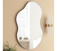 Espejo asimétrico – Espejo de pared decorativo con respaldo de MDF – Dimensiones 91 x 50 cm – Marco de metal – Espejo grande para salón, pasillo, recibidor, baño, color plateado