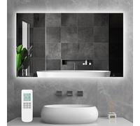 Espejo con calefacción por infrarrojos con termostato, 580 W, con iluminación LED, calefacción por infrarrojos de pared con mando a distancia, calefacción eléctrica, espejo de baño, 100 x 60 cm