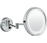 Espejo de afeitar universal hansgrohe Logis, con iluminación LED, inclinable, giratorio, D 188mm, cromo, 73570000