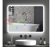 Espejo de Baño con Luz LED con Bluetooth 3 Colores de Luz Función Antivaho Función de Memoria IP44 Plata 50×70 cm
