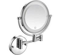 Espejo de baño con luz LED para montar en la pared, pantalla táctil, aumento 3X, brazo doble, extensión de doble cara, redondo, 360°, espejo de pared oculto