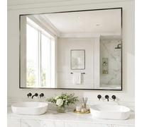 Espejo de baño de 121x91 cm, espejo de pared con vidrio templado resistente a roturas, espejo para baño resistente a la corrosión, ideal para baño, dormitorio, sala de estar, recibidor, color