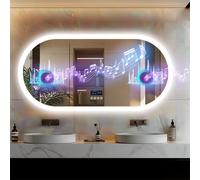 Espejo de baño grande Espejo de tocador LED ovalado montado en la pared con Bluetooth, pantalla digital, iluminación frontal trasera, antivaho para pasillo de hotel 800x500mm