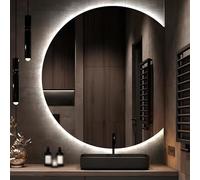 Espejo de baño HalfLED con luces, espejo de maquillaje antivaho sin marco para pared, entrada, tocador, diseño semicircular (izquierdo, 72 x 80 cm)
