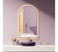 Espejo de baño HOKO, antiniebla, con iluminación LED, forma arqueada, 50x90 cm, con marco de metal, montaje vertical u horizontal. Interruptor táctil con cambio de luz de 2700-6500K, desde blanco cáli