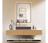 Espejo de baño HOKO con luz LED, antiniebla, dimensiones 50x70 cm, con marco, montaje vertical u horizontal, interruptor táctil con cambio de luz (blanco cálido, blanco frío, neutro), y posibilidad de