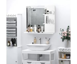 Espejo de baño HOMCOM con estantes - 2 estantes laterales + estante inferior grande - Kit de instalación incluido - MDF Blanco