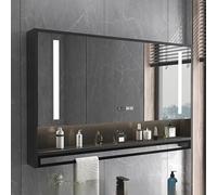 Espejo de baño iluminado LED con botón Sto Defog Espejo de maquillaje Vani diseño moderno negro 90 x 12 x 75 cm, piel de baño Slish y funcional