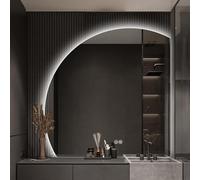 Espejo de baño iluminado LED de 50 cm, espejo de tocador retroiluminado con tacto inteligente, antivaho, iluminación de 3 colores, espejo de maquillaje grande para baños modernos