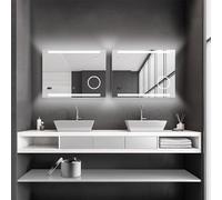 Espejo de baño LED con luz de color neutro - Reloj digital - Ampliación de 3x - Interruptor táctil - Pack de 2 - Espejo para maquillaje