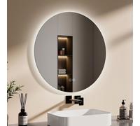 Espejo de baño LED EMKE, espejo de baño con iluminación, forma redonda, 70 cm de diámetro, 3 colores de luz, regulable, espejo con luz y control táctil, de bajo consumo energético, espejo LED