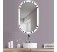 Espejo de baño LED HOKO, ovalado, de 100x60 cm, con marco , iluminación indirecta, función anti-vaho, interruptor táctil y función de memoria, temperatura de color de 2700–6500 K, grado de protección