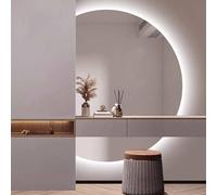 Espejo de baño LED, interruptor táctil de 3 colores, antivaho, diseño de media luna, brillo ajustable, espejo de pared de longitud completa de 100 x 70 cm para maquillaje y aseo, decoración moderna