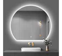 Espejo de baño LED regulable con antivaho, control táctil, 3 ajustes de color, diseño semicircular montado en la pared, elegante espejo cosmético para decoración moderna